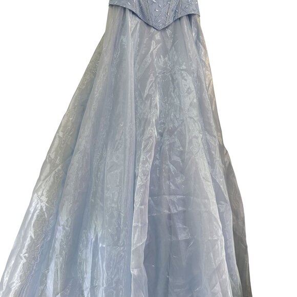 Vintage Lenovia Blue Corset Lace Up Tulle Ball Gown XS Made in USA Formal - Picture 3 of 10